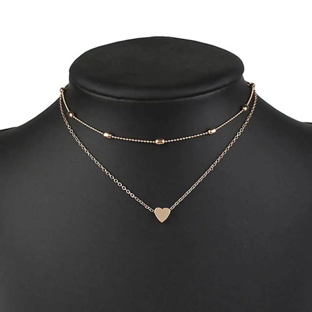 

80% Hot Sale Fashion Multilayer Beads Heart Charm Choker Necklace Chain Women Party Jewelry