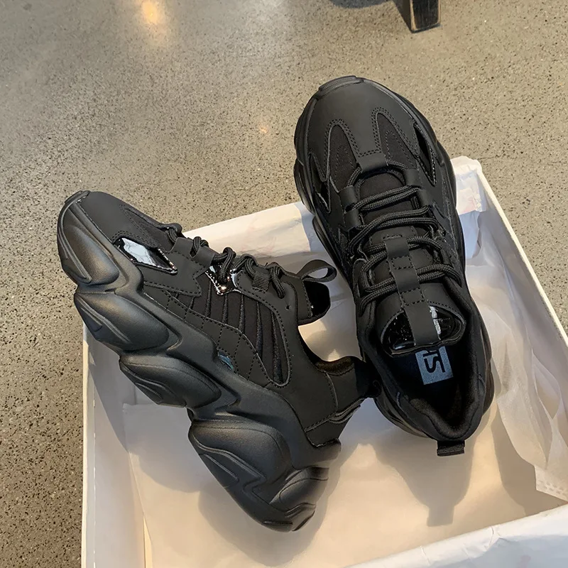 Сезон весна осень Черный Спортивная обувь Женские сапоги на толстой подошве из