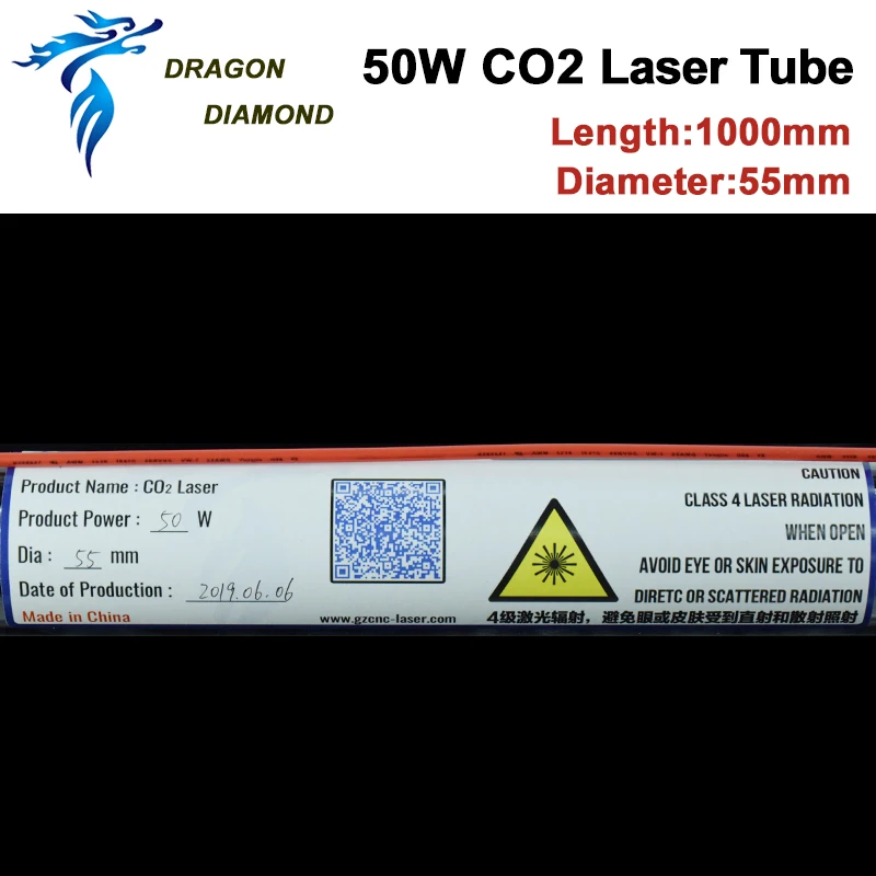 DRAGON DIAMOND 50 Вт-55 Вт Co2 лазерная трубка длиной 1000 мм диаметр 50 мм для CO2 лазерной гравировки и резки