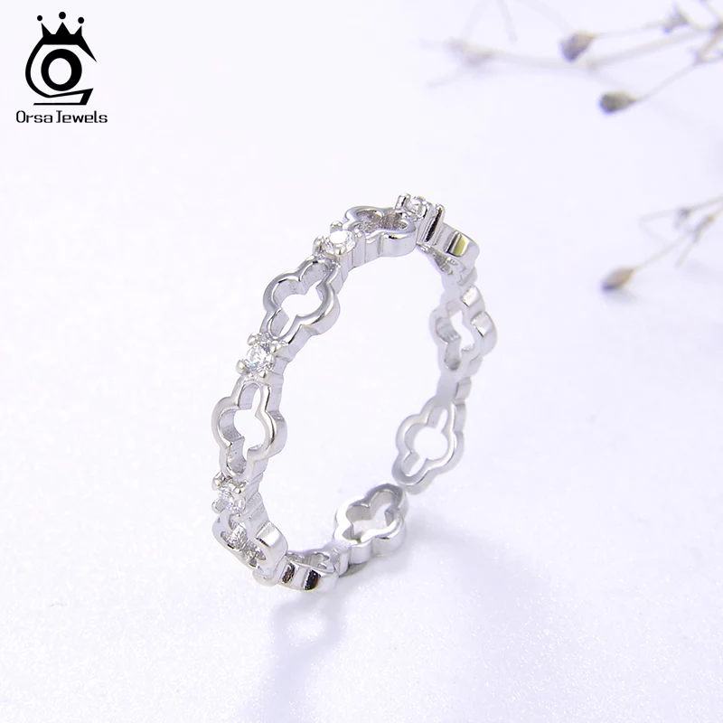 ORSA JEWELS кольцо чистый 925 Серебряные Регулируемые кольца для Для женщин 4 стиль Дополнительный синий и ясно AAAA фианит укладки вогнутые кольца ювелирные изделия SR140