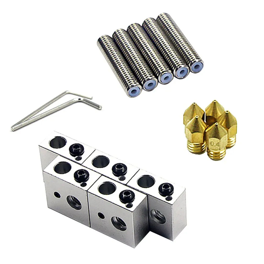 

15pc/set 1.75mm Throat Tube+0.4mm Extruder Nozzle Print Heads+Heater Blocks Hotend For MK8 Makerbot ANET A8 3D Printer