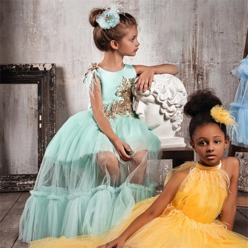 

New Arrival Custom Flower Girl Dress for Wedding Party O Neck Tulle Lace Princess Children Party Gowns Girls Clothes