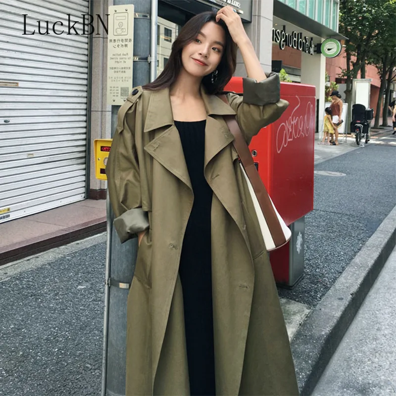 

Женский двубортный плащ с поясом, длинная офисная ветровка большого размера в Корейском стиле, весна-осень