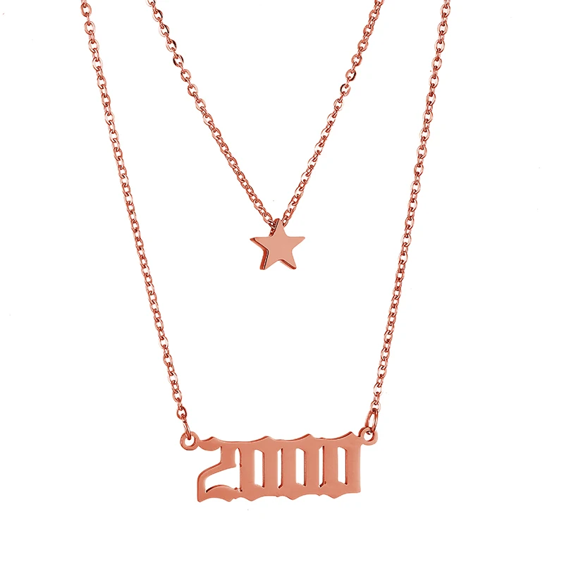 Rose Gold Star Колье с заказным именем золото серебро Нержавеющая сталь год Номер Звезда Луна солнце кулон многослойное ожерелье 1980- подарок на день рождения - Окраска металла: Rose Gold Star