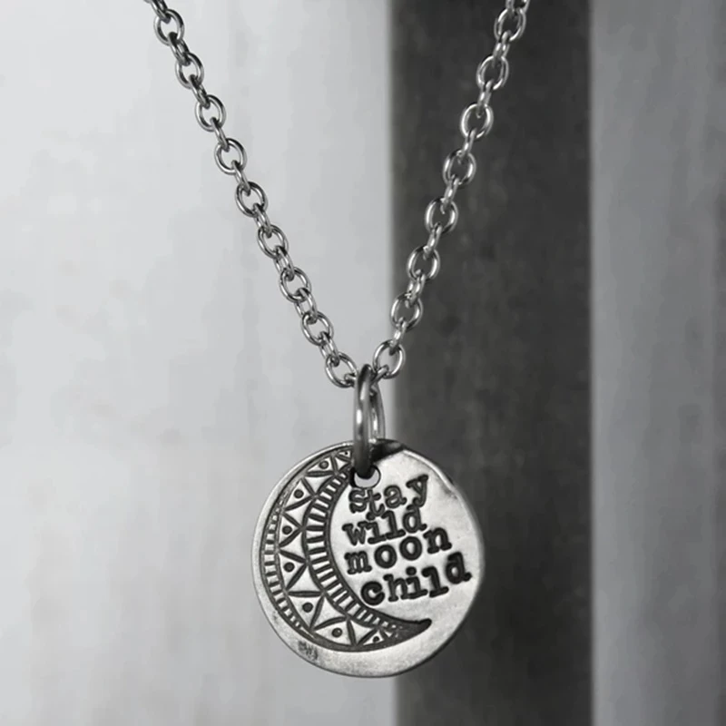 

Fashion Accommodation Wild Moon Children's Necklace Silver Color Round Pendant Necklace Party Anniversary Gift For Friends