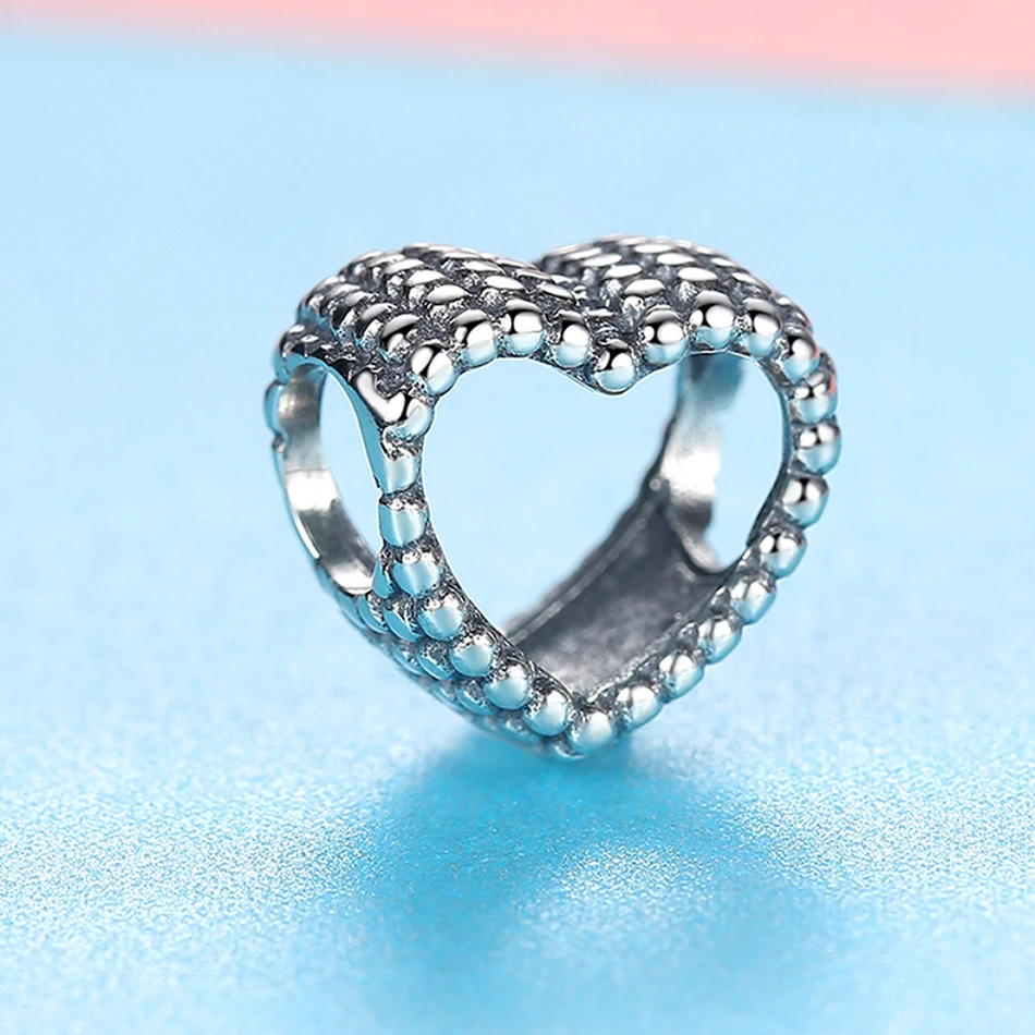 925 пробы Серебряная бисера браслеты с подвесками полые сердца драгоценные бусины