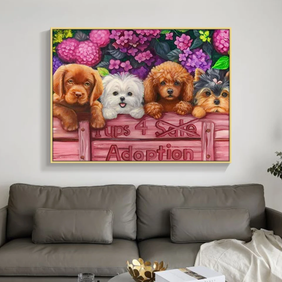 Алмазная 5D картина сделай сам вышивка Собачья семья круглая милая