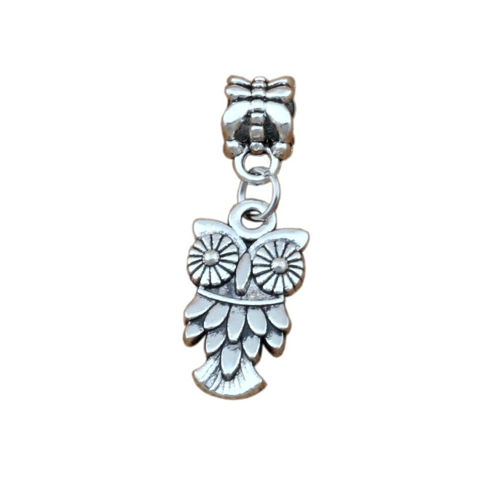 

100pcs/lot Dangle Ancient Silver Owl Bird Charm Big Hole Beads Fit European Charm Bracelet Jewelry 10.5x32mm A-234a