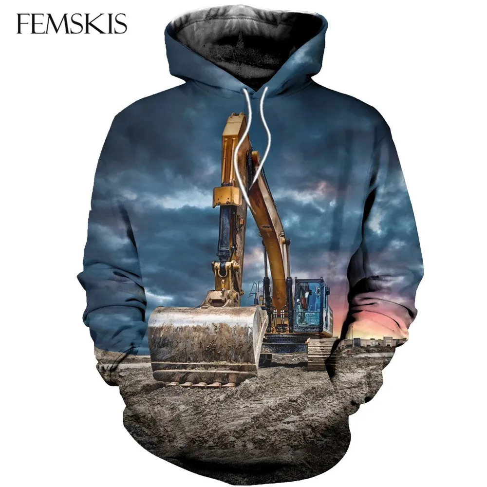 

FEMSKIS Cool Excavator 3D All Over Printed Fashion Men Women Hoodies Funny Unisex Casual Pullover Hip Hop Tops Long Sleeves