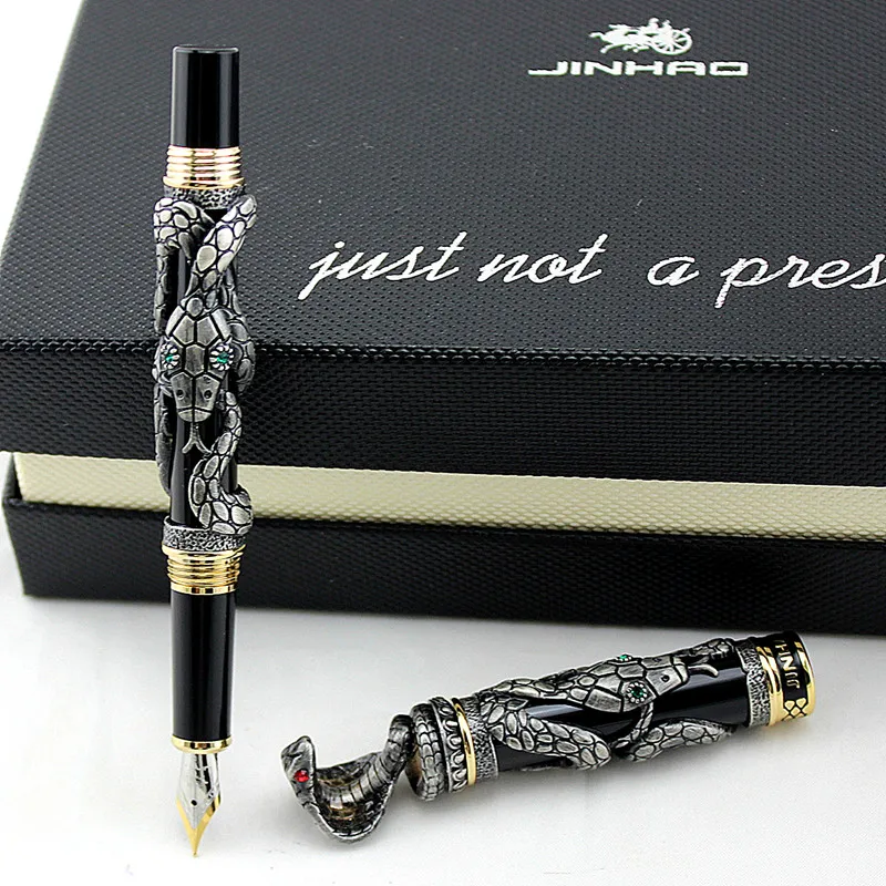 Jinhao двойной дракон/змеиная винтажная Роскошная авторучка/ручка держатель полностью Металлическая резьба тиснение Тяжелая Подарочная Ручка Коллекция