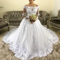 vestido de noiva long sleeves ball gown wedding dresses 2019 robe de mariee chapel train luxury wedding gowns bride dress