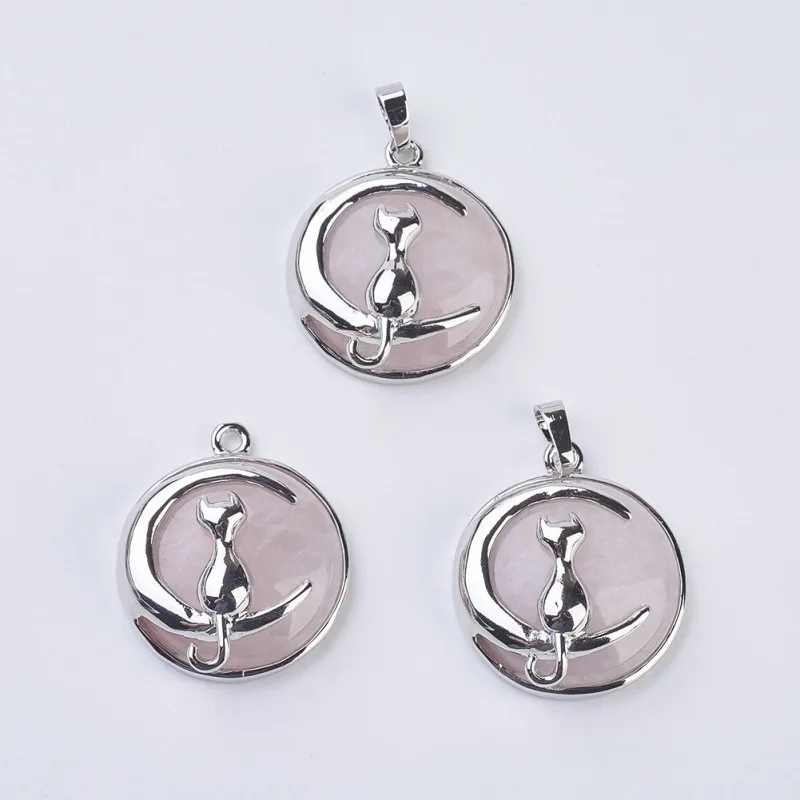 Натуральные подвески из латуни плоские круглые с кошкой и Луной для