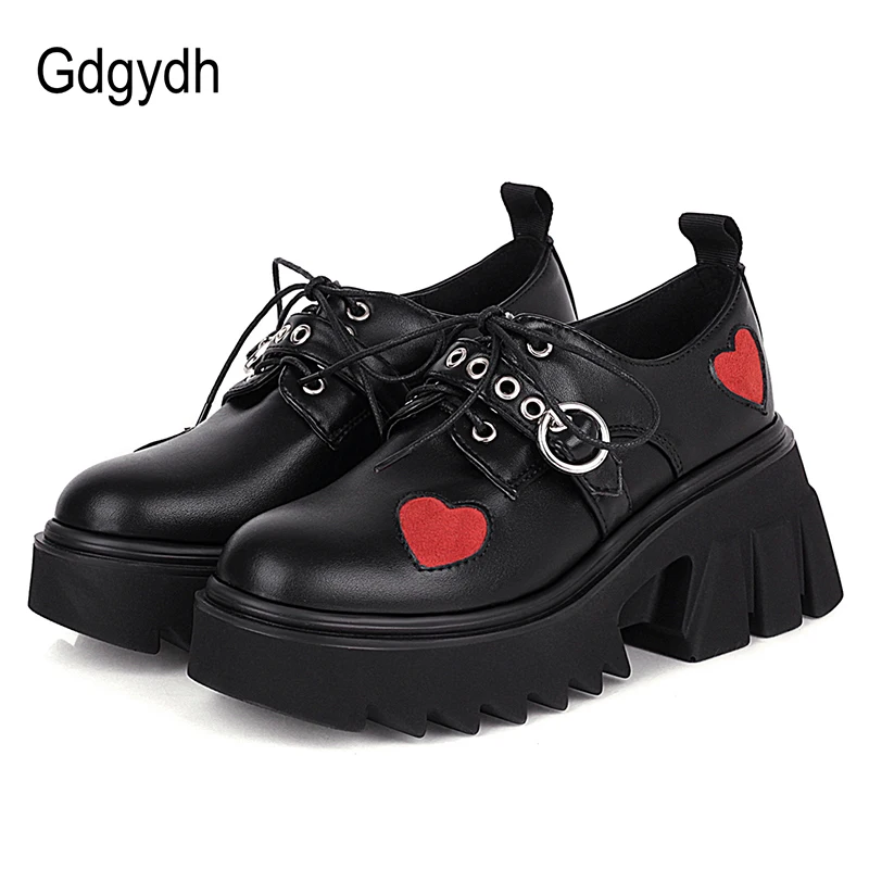 

Gdgydh Luxury Brand Female Chunky High Heels Pumps Fashion Buckle Chain Punk Platform Shoes For Women Heart Cute Gothic Shoes