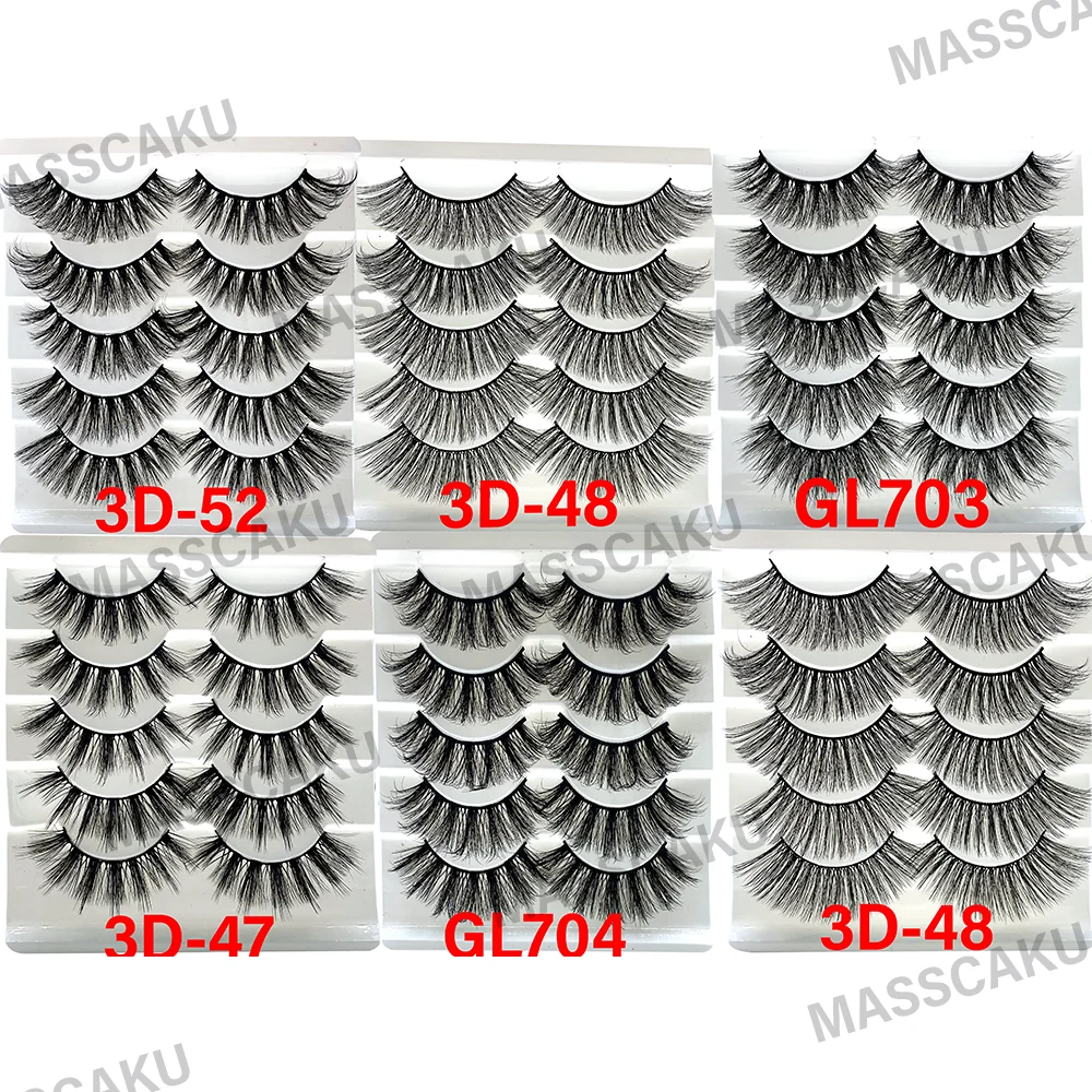 

MASSCAKU 5 Pairs mixing Styles 3D Faux Mink Hair False Eyelashes Wispy Thick Lashes Handmade Soft Eye Makeup Extension Tools