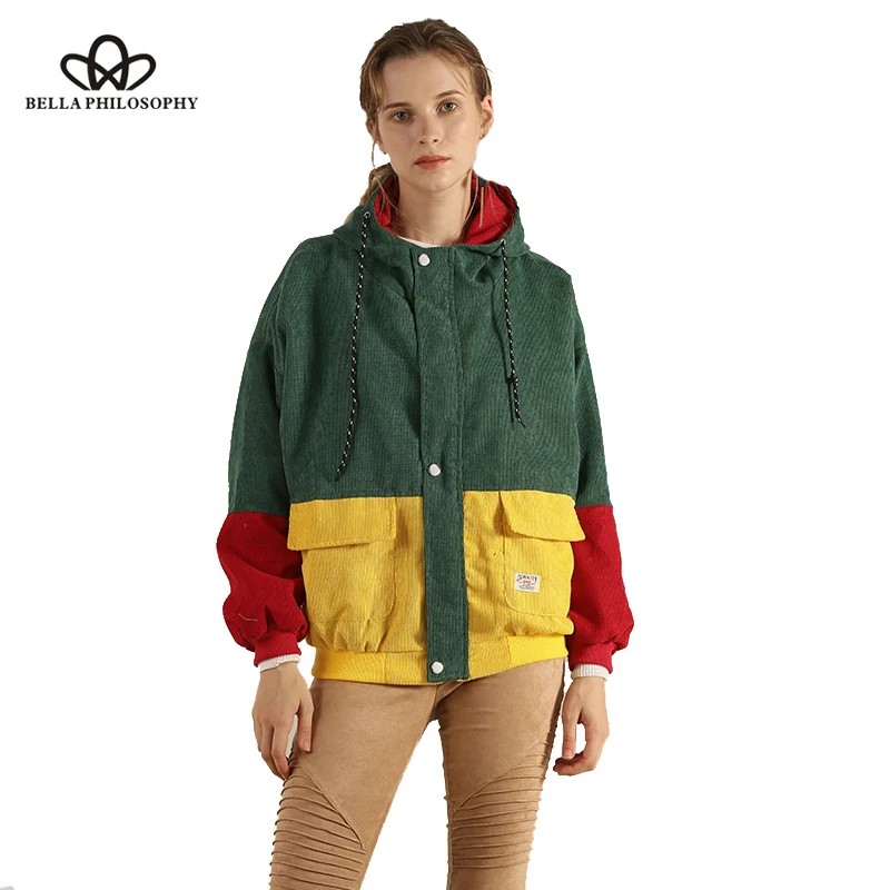 

Spring Women Corduroy Turn Down Jacket Lady Patchwork Casual Jacket Female Streetwear Loose Hip Hop Jacket
