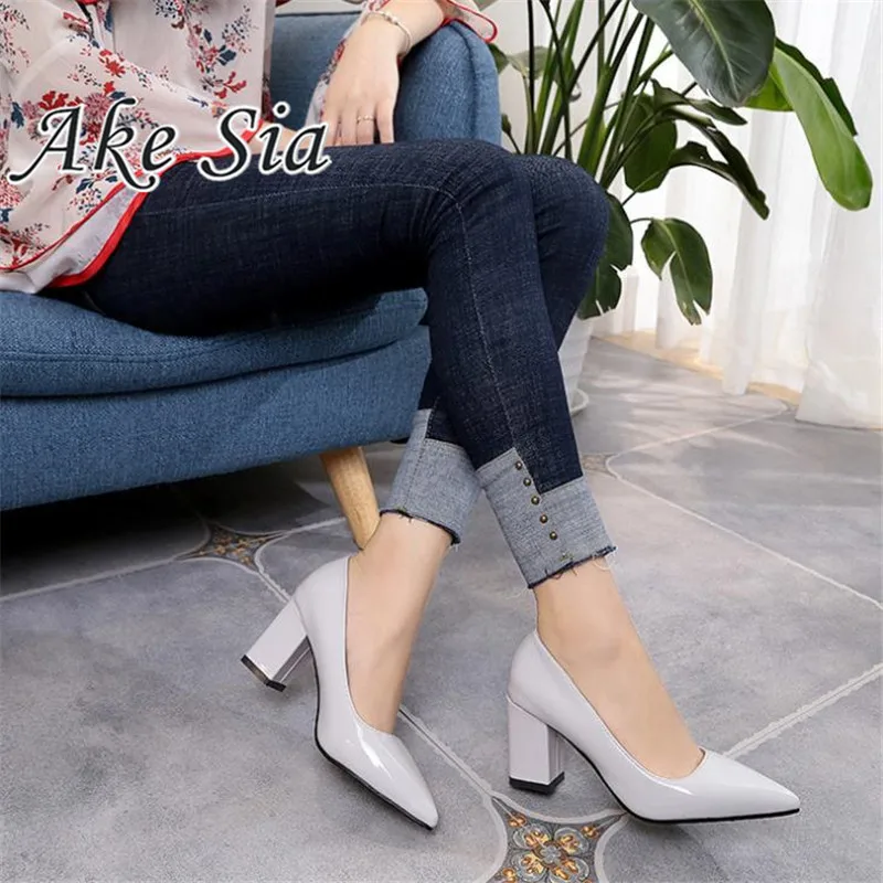 Женские босоножки из лакированной кожи черные туфли лодочки на высоком каблуке