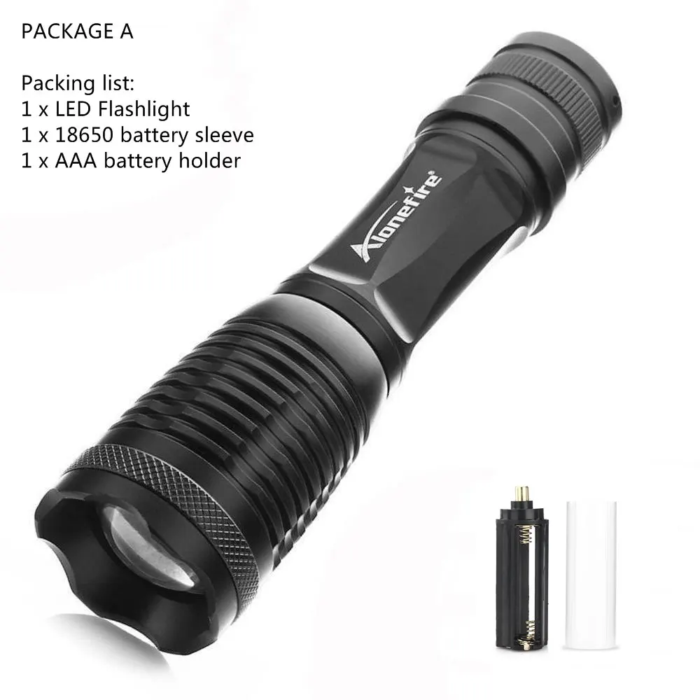 flashlight A AloneFire E007 CREE XML T6 L2 U3 V6 светодиодный тактический фонарь с зумом, прожектор, фонарь для кемпинга, фонарь AAA 18650, перезаряжаемый аккумулятор - Испускаемый цвет: flashlight A