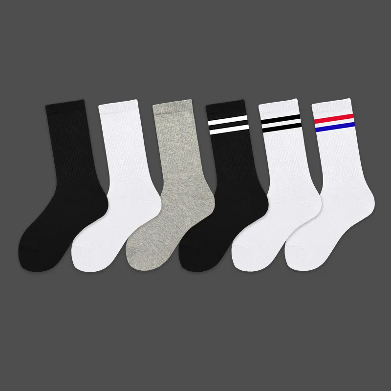 

2 Pair Men's Cotton Socks New High Elastic Sports Middle tube Socks Black Solid Color Sweat-Absorbent Plus Size Men Socks