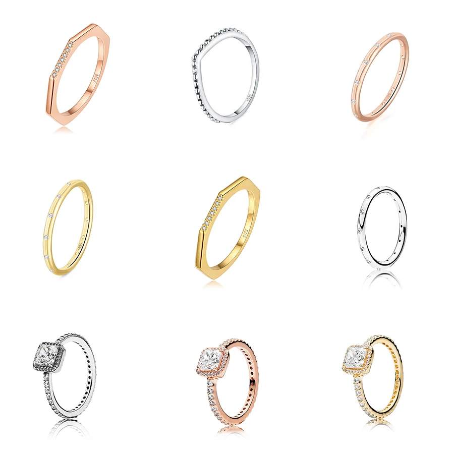 

925 Sterling Silver Finger Ring Diy Nut Rose Gold Fashion Big Cz Crystal Round Ring For Women Wedding Party Jewelry