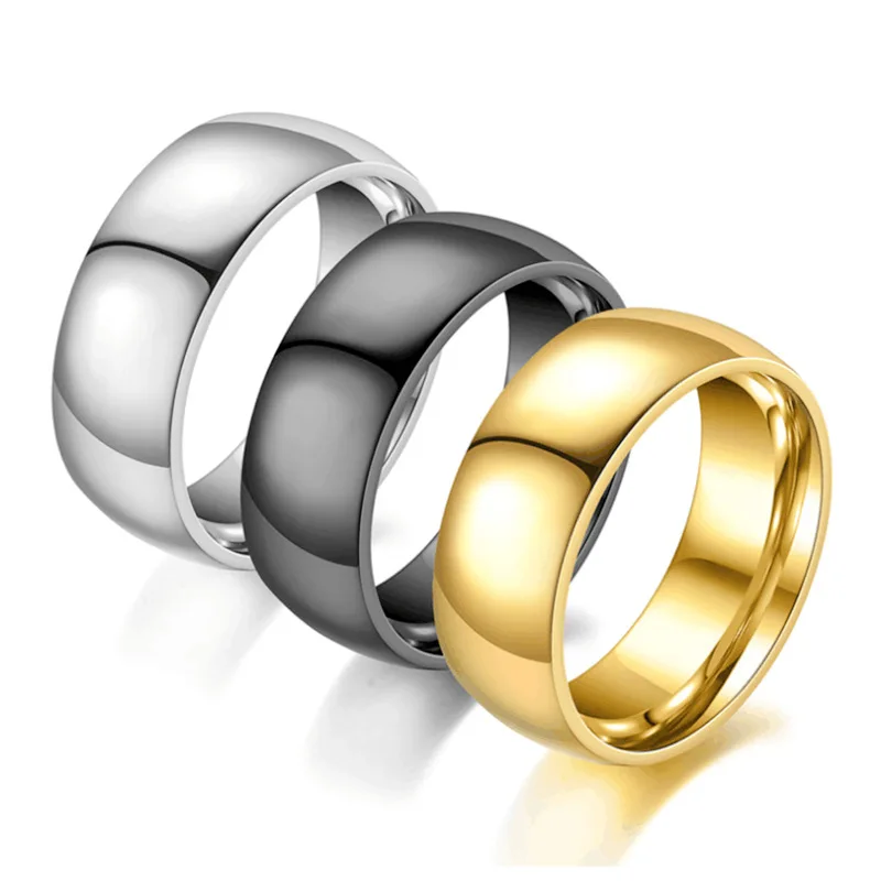 

Bxzyrt 2021 Simple 8mm 316L Stainless Steel Wedding Rings Silvery Black Golden Smooth Women Men Couple Ring Fashion Jewelry