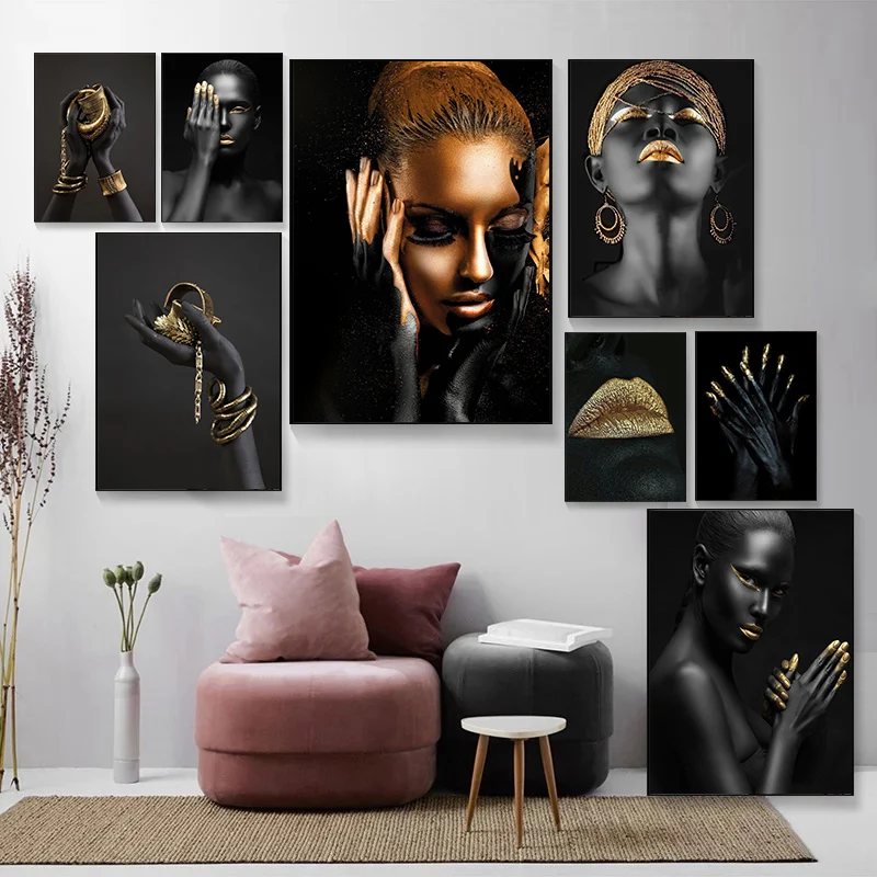 Черно золотые художественные фотообои и принты Скандинавская Настенная картина