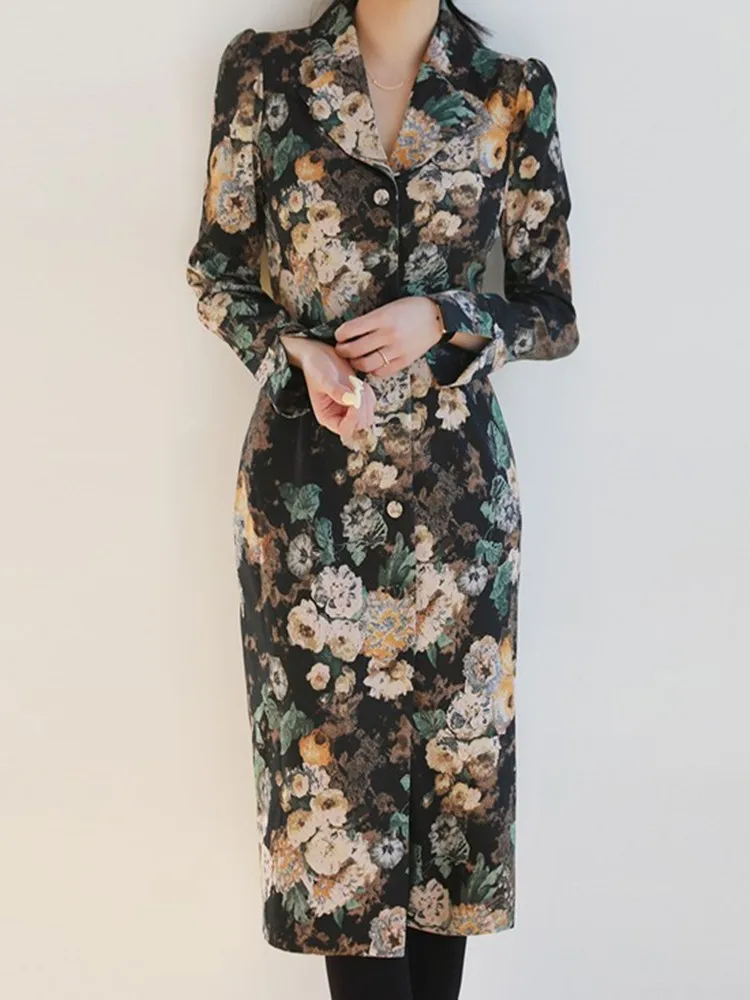 

Business Single Breasted Blazer Pencil Work Dress 2021 Spring Women Formal Black Patchwork Notched Collar OL Bodycon Dress