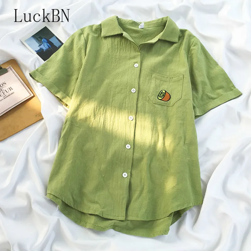 Рубашка с принтом фруктов топы корейские женские вышивкой Луны блузы