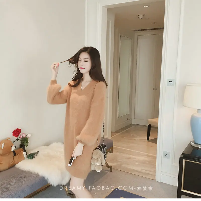 Женское платье-свитер пуловер средней длины Осень-зима 2020 | Женская одежда