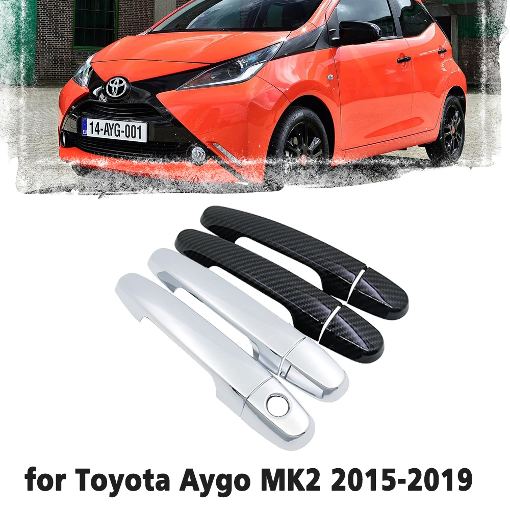 Black Carbon Fiber handle Or Chrome Side Door Cover Trim Set for Toyota Aygo MK2 2015 2016 2017 2018 2019 Car Accessories Cap