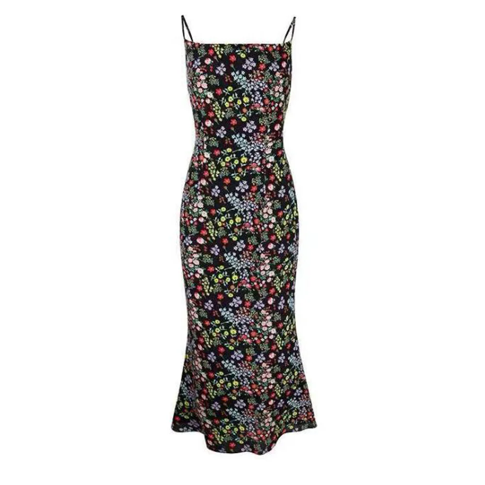 

Floral Strap Sexy Slim High Waist Maxi Dress Vintage Print Bodycon Backless Long Dress Elegant Sleeveless Party Dress Women