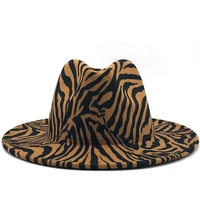 flat simple unisex brim wool felt jazz fedora hats zebra pattern leather band decor trilby panama formal hats wholesale