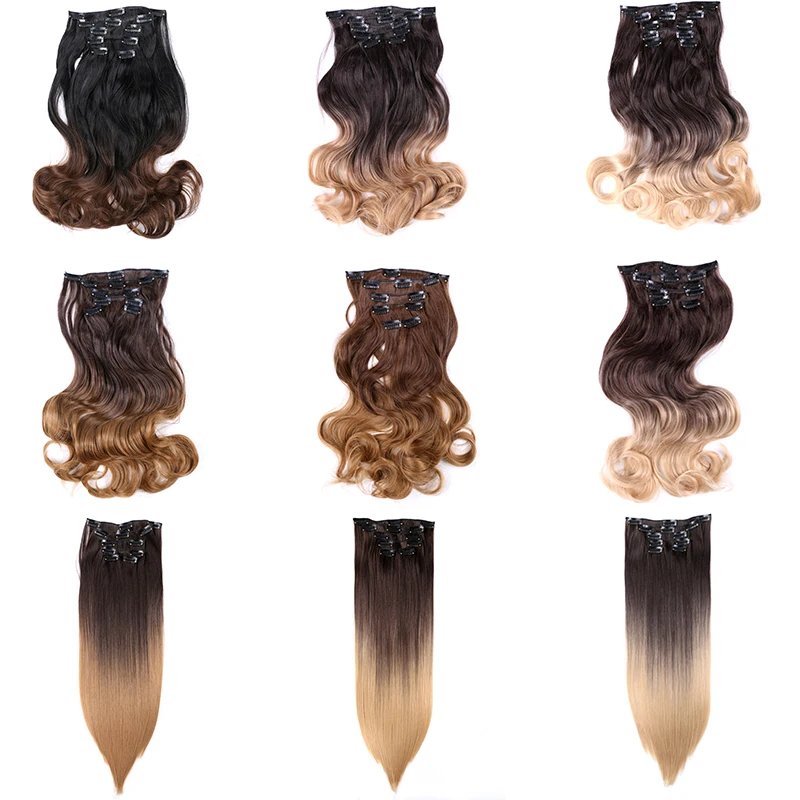6 шт./компл. клип в наращивание волос Длинные прямые светлые волосы на заколках