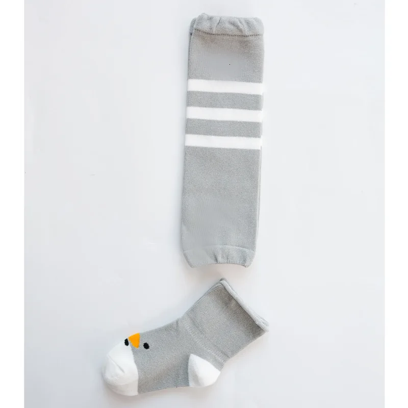 Gray white stripes Всесезонные детские носки с героями мультфильмов детские наколенники носки, костюм для малышей учатся ходить ползать зимние осенние носки толстые теплые носки - Color: Gray white stripes