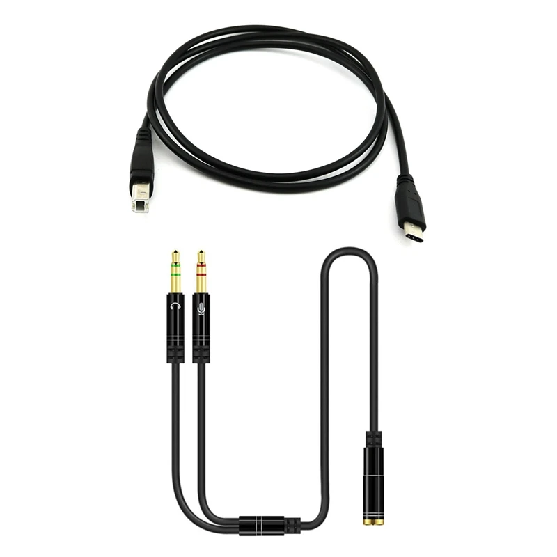 

AUX 3.5mm Audio Mic Splitter Cable Female to 2 Male & USB-C USB 3.1 Type C Male to USB 2.0 B Type Male Data Cable Cord