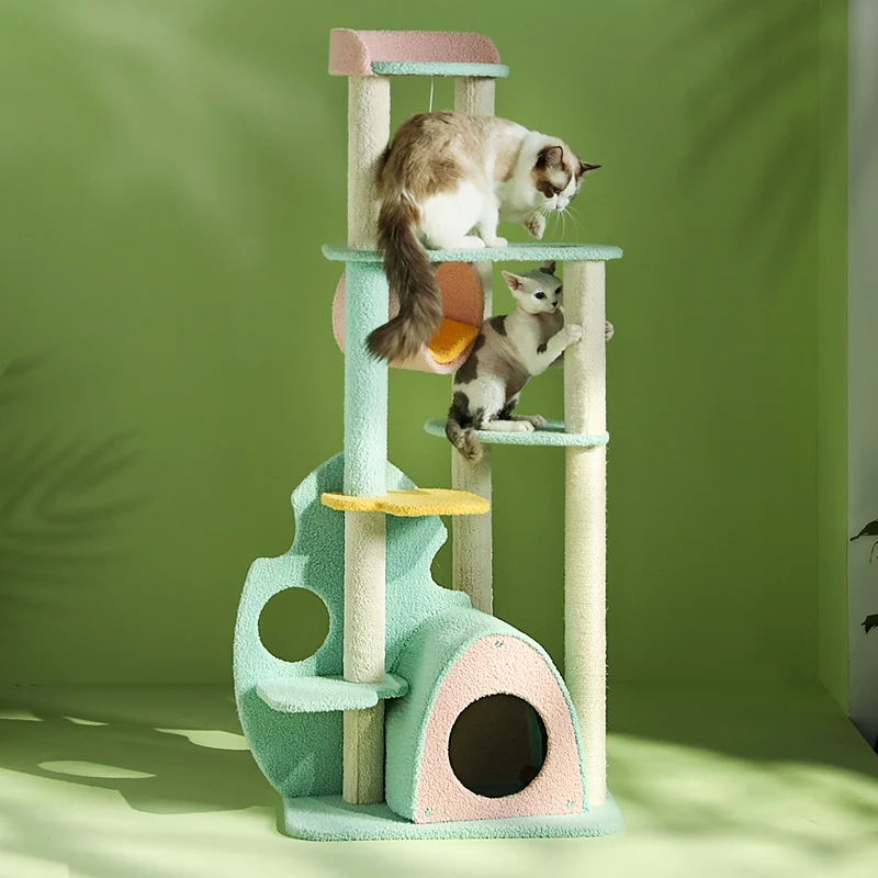 

Cat scratching post Pet products wooden house tree climbing scratch post for large tower Toys for cats Play