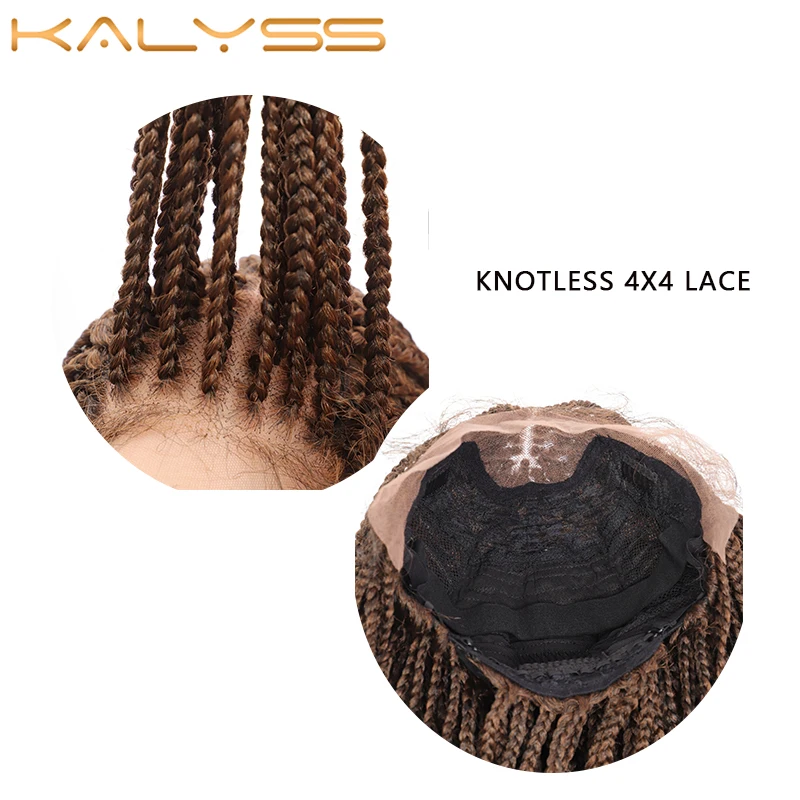 

Kalyss 11 Inches Knotless Lace Front Braided Wigs Brown BoB 4x4 Lace Synthetic Box Braids Wig with Baby Hair for Black Women