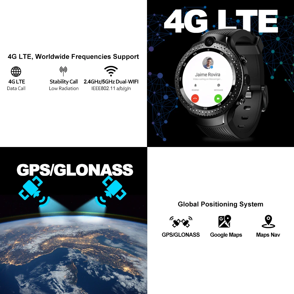 Zeblaze 4 Dual Smartwatch 4G LTE 5.0MP + двойная камера Android часы 1 "дисплей gps/GLONASS WiFi сердечный