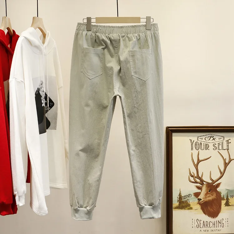 Женские шаровары в стиле преппи повседневные брюки размера плюс из хлопка и льна