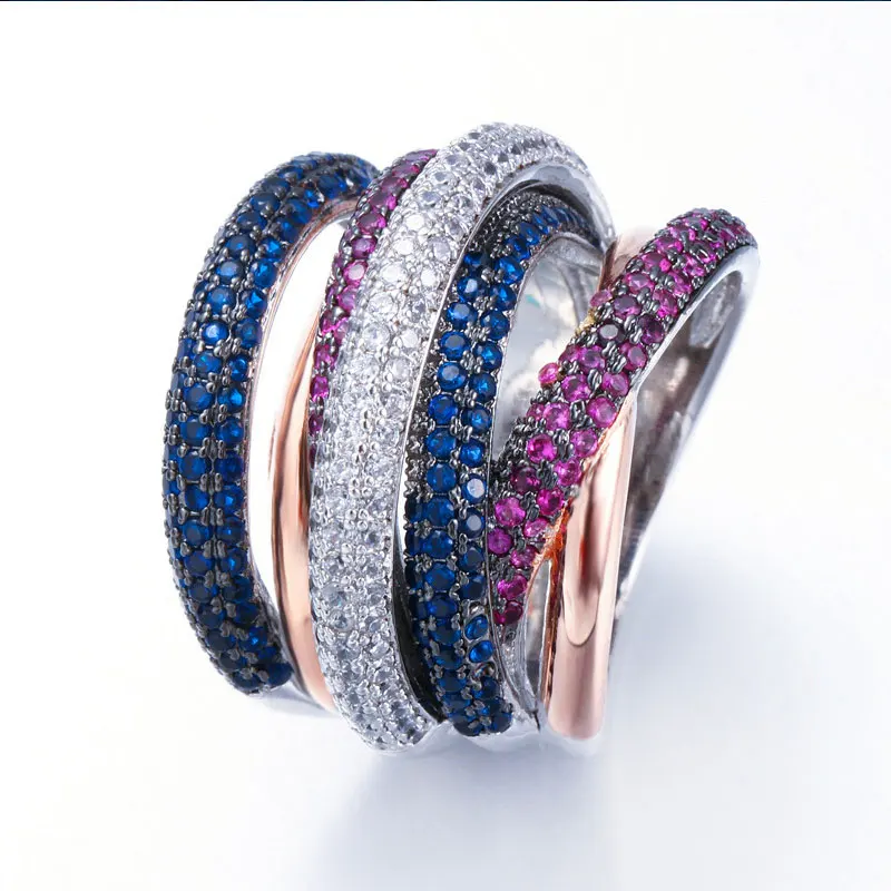 

Fashion Cool Multilayer Crystal Rings Golden 6/7/8/9 AAA Cubic Zirconia Bling Iced Out Ring Hip Hop Rhinestone Jewelry For Women