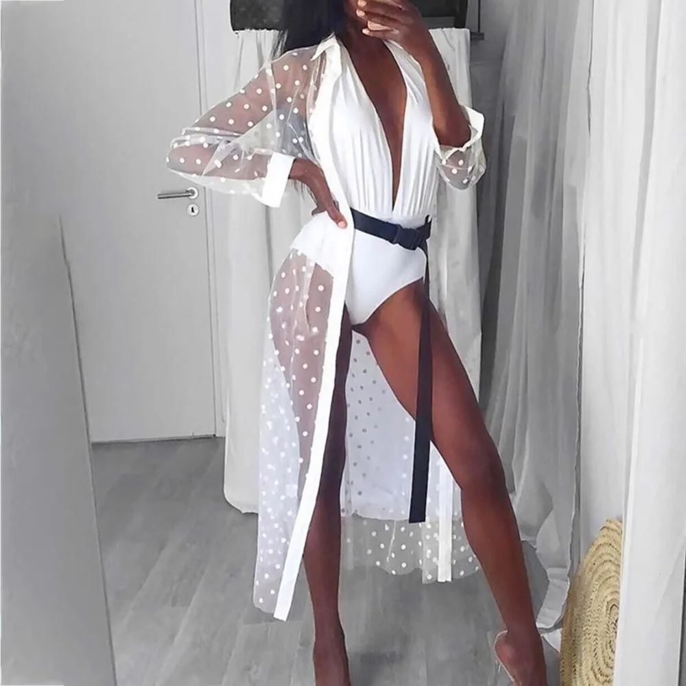 Женская Пляжная накидка в горошек тонкая привлекательная сетчатая с отложным