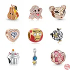 2022 новые аксессуары сделай сам, бусина, собака, розовое золото, Череп, торт, Бабочка, подходит к оригинальному браслету Pandora с подвесками, ювелирные изделия, Стерлинговое Серебро 925 пробы