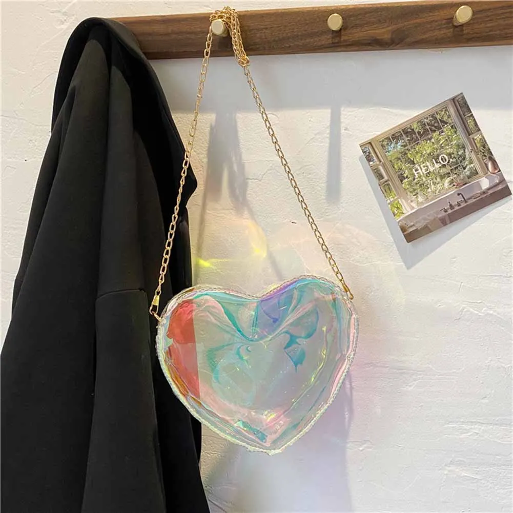 

Fashion Women Laser Transparent Love Heart Shape Shoulder Crossbody Messenger Bag Ladies Casual Mini Purse Handbags