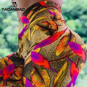 Женские леггинсы с высокой талией, с принтом золотых листьев