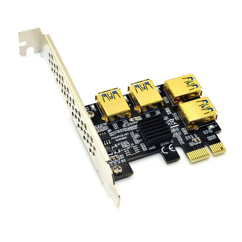 

Hot PCIE PCI-E PCI Express Riser Card 1x To 16x 1 To 4 USB 3.0 Slot Multiplier Hub Adapter For Bitcoin Mining Miner BTC Devices