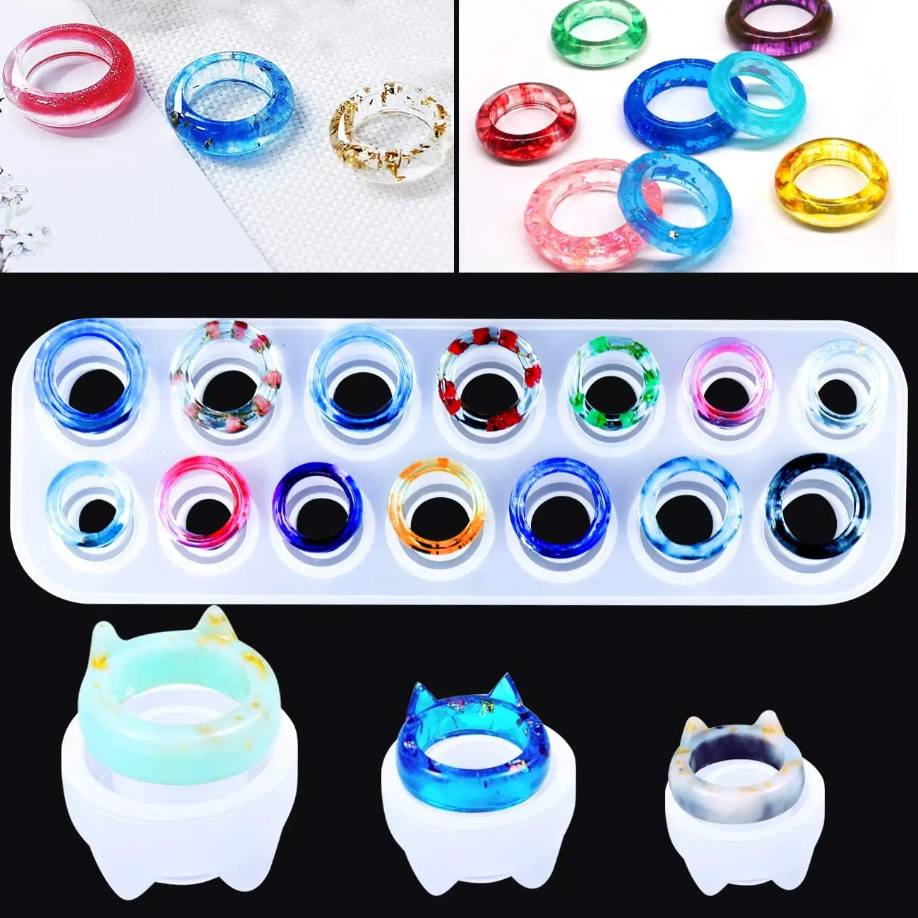 

17 Cavities Resin Ring Mold Silicone Jewelry Epoxy Resin Casting Molds for DIY Necklace Pendant Earrings Resin Keychains crayons