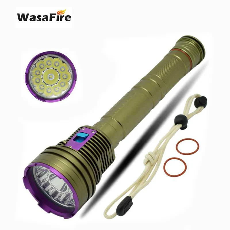 

WasaFire 12*XM-L L2 LED Dive Flashlight 30000LM Underwater 100m Diving Spearfishing Diver Torch Lamp 18650 Battery Scuba Lantern