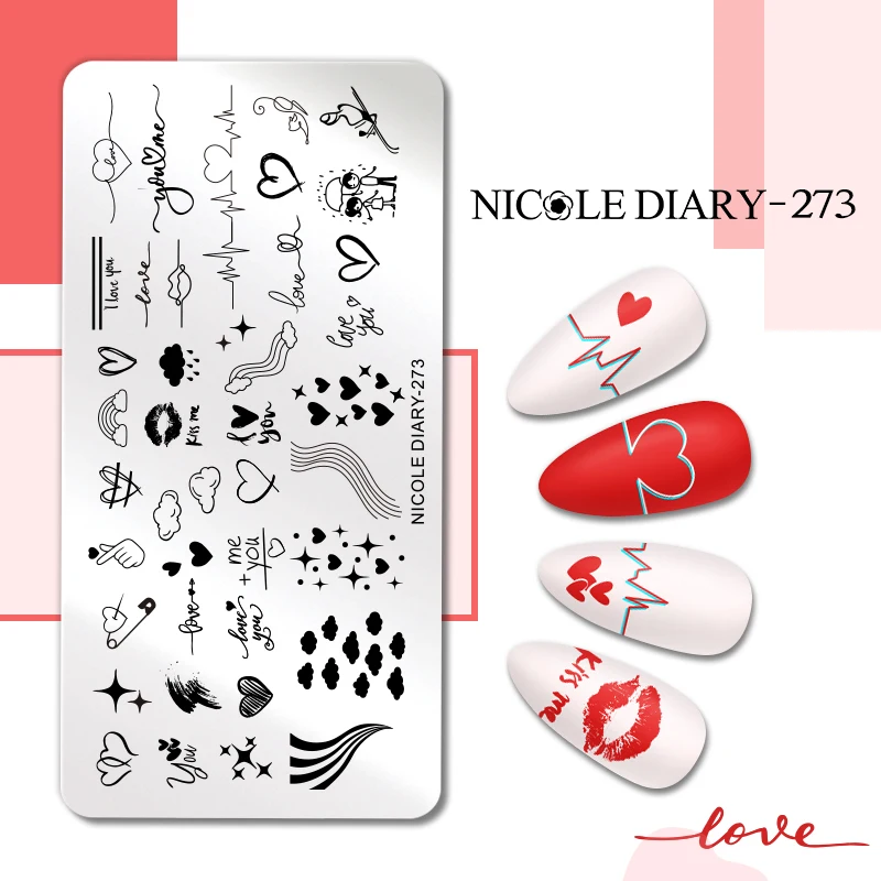 Трафареты NICOLE DIARY для стемпинга ногтей на День святого Валентина цветок любовь