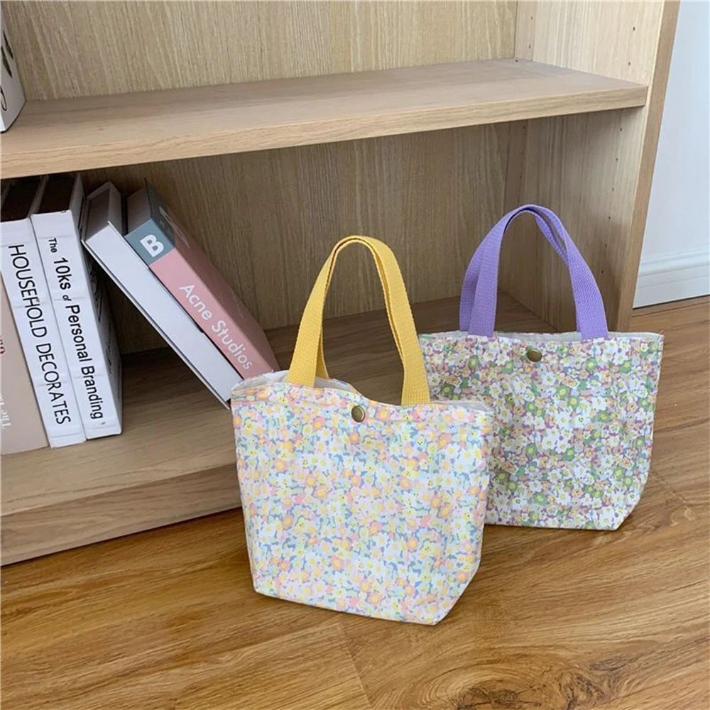 

1PCS Durable Fashion Floral Portable Lunch Bag Girls Out Shopping Food Snacks Fruit Makeup Multipurpose Mini Hand Storage Bag