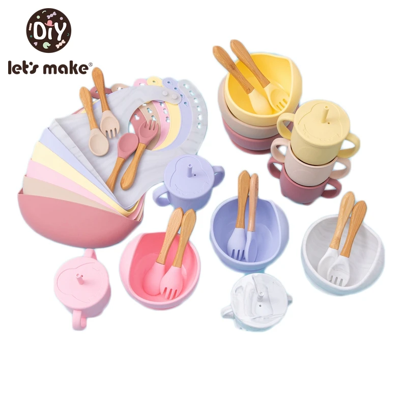 Давайте сделать столовые приборы силиконовые нагрудник Сиппи чаша ложка Вилка