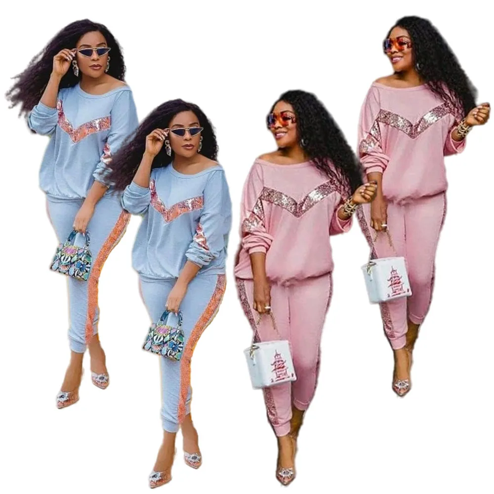 

Fall Clothes for Women Temperament Casual Pants Sets Personality Sequins Long Sleeve Top Solid Ropa Mujer Wholesale Dropshipping